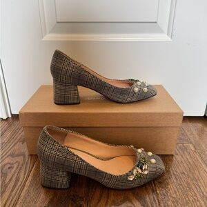 J.Crew Plaid Block Heels with Embellishments